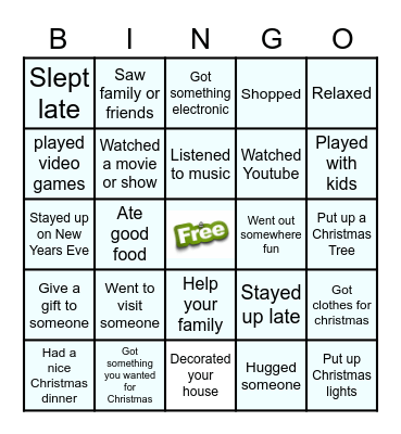 Winter Break Bingo! Bingo Card