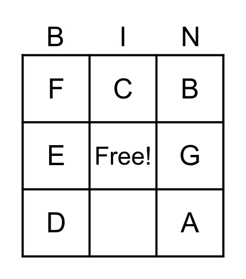 Note Reading Bingo Card