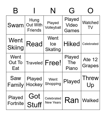 Winter Break Bingo Card