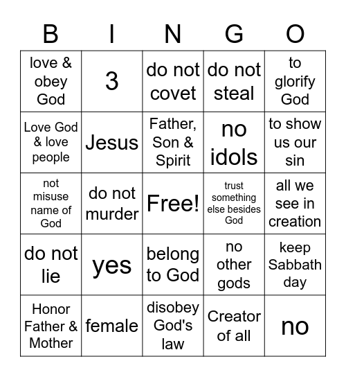 New City Catechism Q1-21 Bingo Card