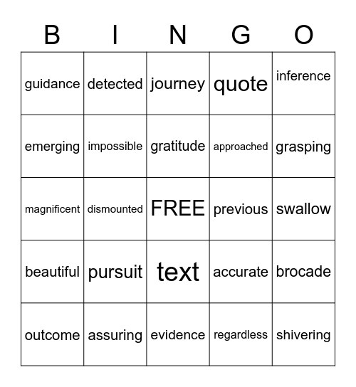 Vocabulary Bingo Card