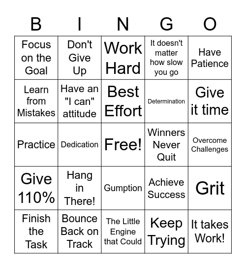 Perseverance Bingo Card