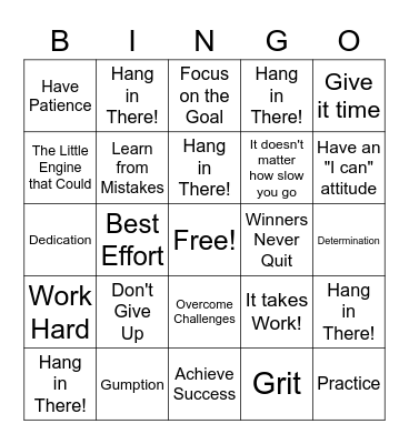 Perseverance Bingo Card