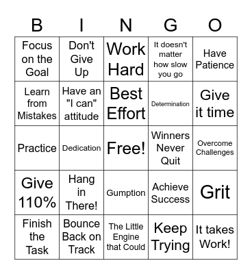 Perseverance Bingo Card