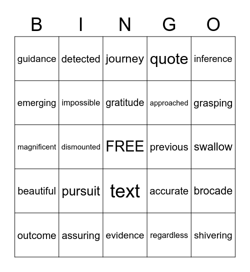 Vocabulary Bingo Card