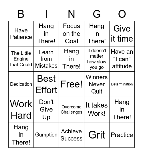 Perseverance Bingo Card