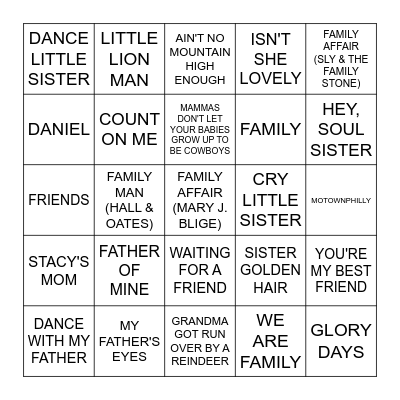 FRIENDS & FAMILY Bingo Card