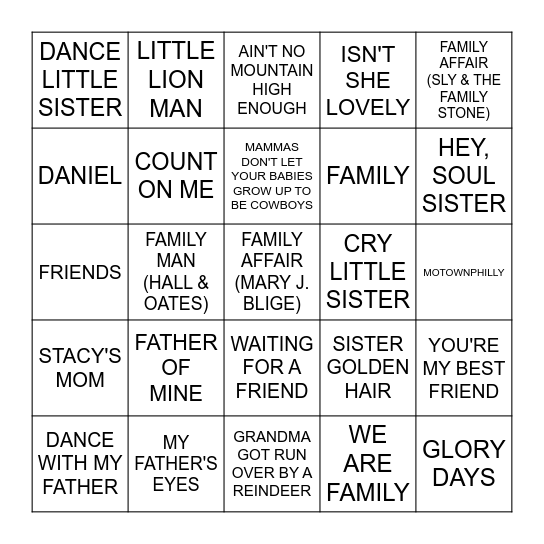 FRIENDS & FAMILY Bingo Card