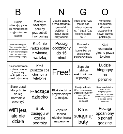 Podróż PKP w Polsce Bingo Card