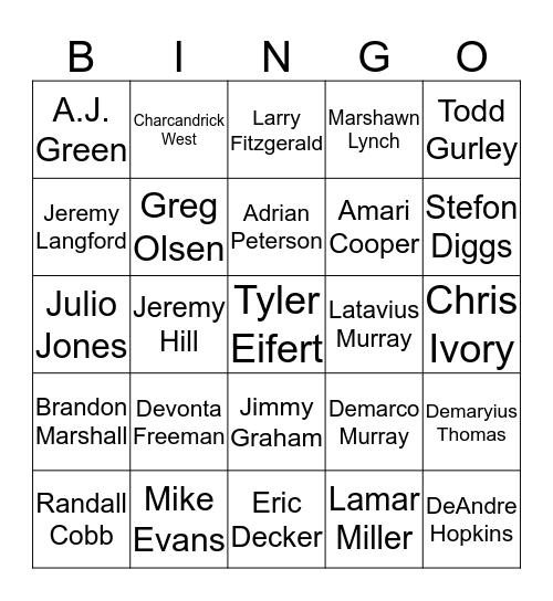 NFL Bingo Card