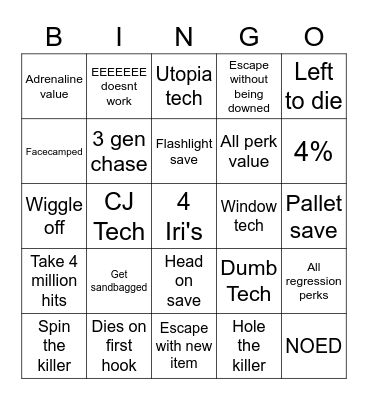 DBD Survivor Bingo Card