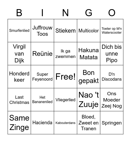 Muziek Bingo Card