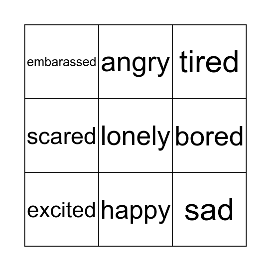 Feelings Bingo Card