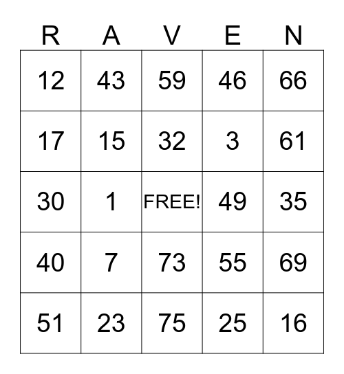 Super Bowl Bingo Card