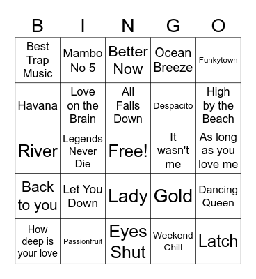 Today's Hits Singo Bingo Card
