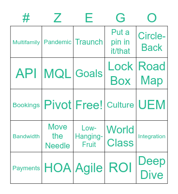 Zego Sales Kick Off (SKO) 2023 Bingo Card