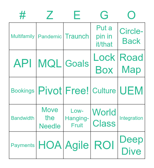 Zego Sales Kick Off (SKO) 2023 Bingo Card