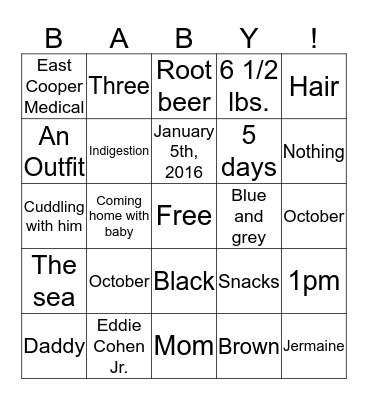 Meredith's Baby Shower BINGO Card