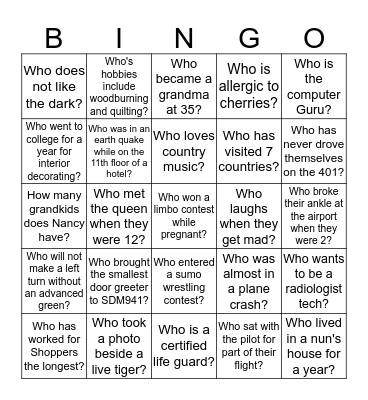 WHO KNOWS THE STAFF BEST? Bingo Card