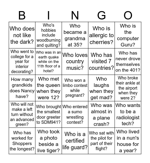 WHO KNOWS THE STAFF BEST? Bingo Card