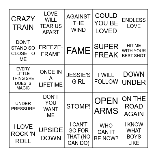 1980-1981 Bingo Card