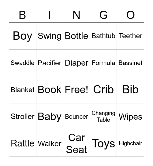 Baby Bingo Card