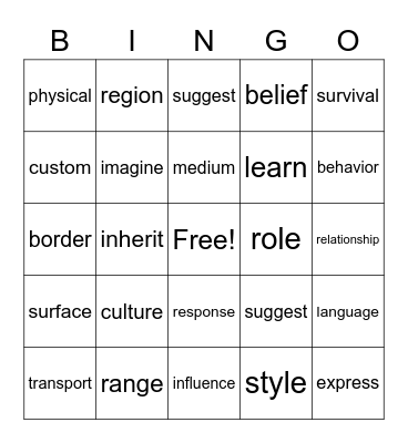 Vocabulary Bingo Card