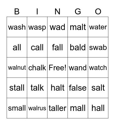 a after w & a before l Bingo Card