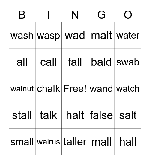 a after w & a before l Bingo Card