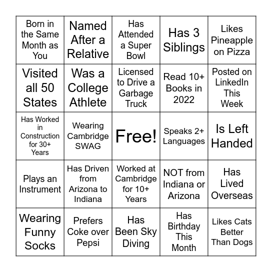 Untitled Bingo Card