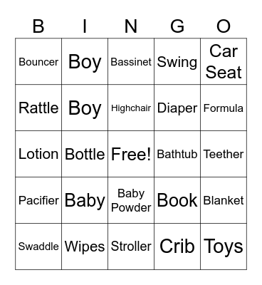 Baby Bingo Card