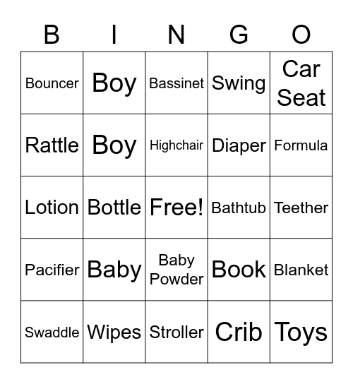 Baby Bingo Card