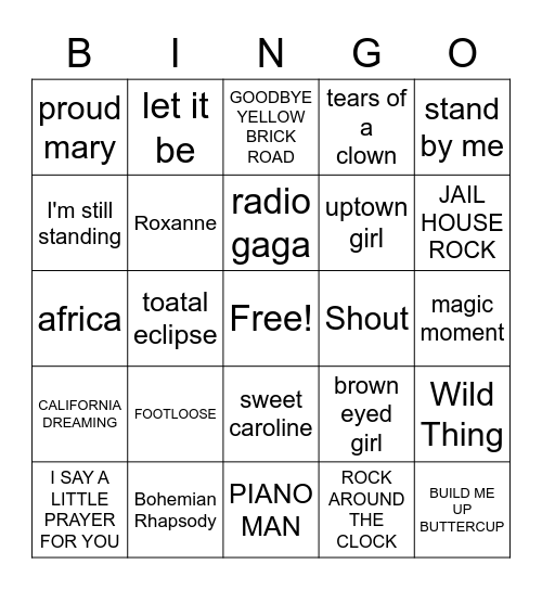 Music Bingo Card
