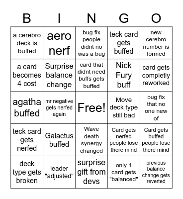 marvel snap patch bingo card 03/01/2023 Bingo Card