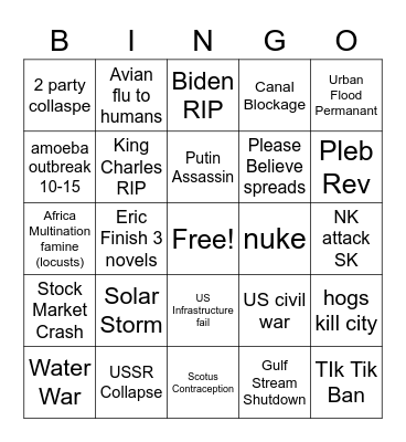 Claire's Predictions Bingo Card