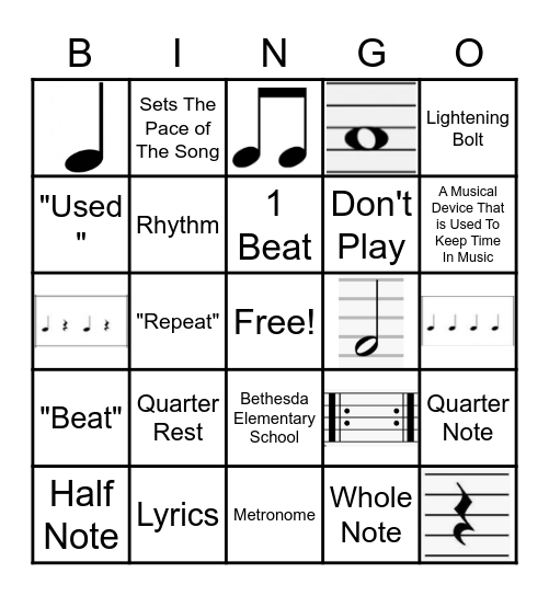 Basic Music Note Value Review "Bingo" Bingo Card