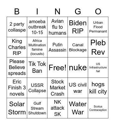 Claire's Predictions Bingo Card