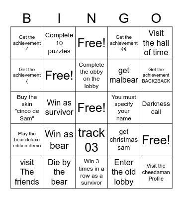 The bear bingo Card