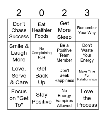 21 Tips for a POSITIVE New Year!! Bingo Card