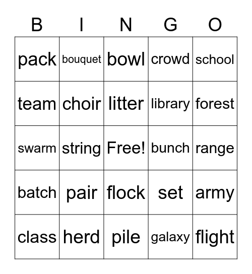 Collective Nouns Bingo Card