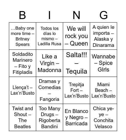 Bingo Boixets! Bingo Card