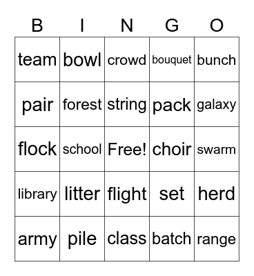 Collective Nouns Bingo Card