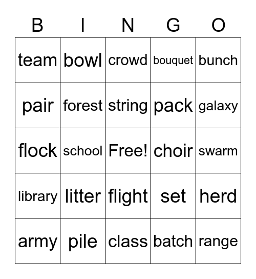 Collective Nouns Bingo Card