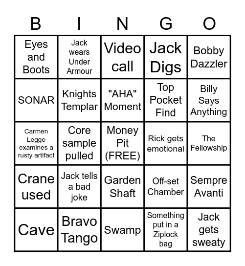 Curse of Oak Island Bingo Card