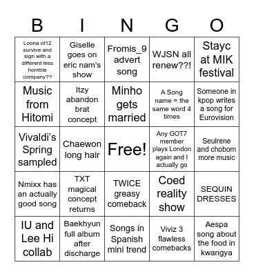 tea kpop predictions 2023 Bingo Card