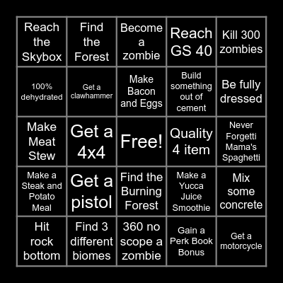 7 Days to Die Bingo Card