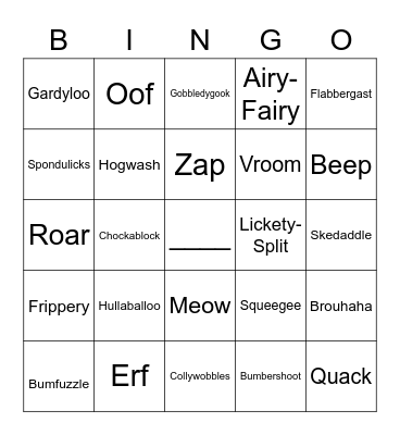 Funny Words and Sounds Bingo Card