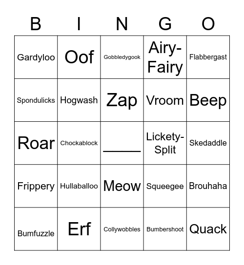 Funny Words and Sounds Bingo Card