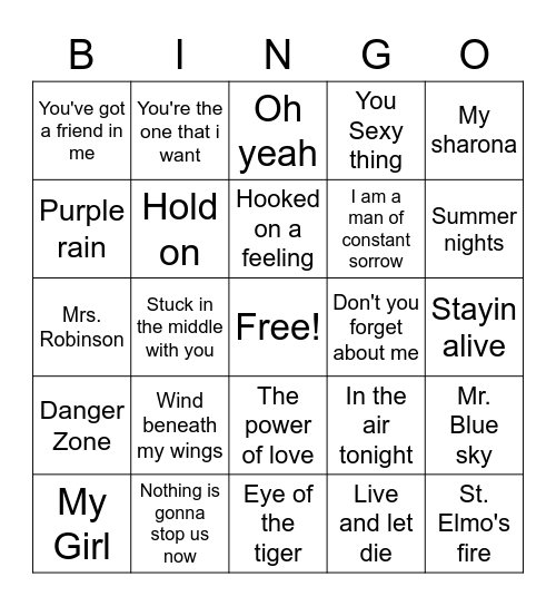 Movie Hits Bingo Card