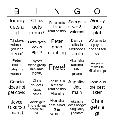 Chris and Akansha Besties BINGO Card